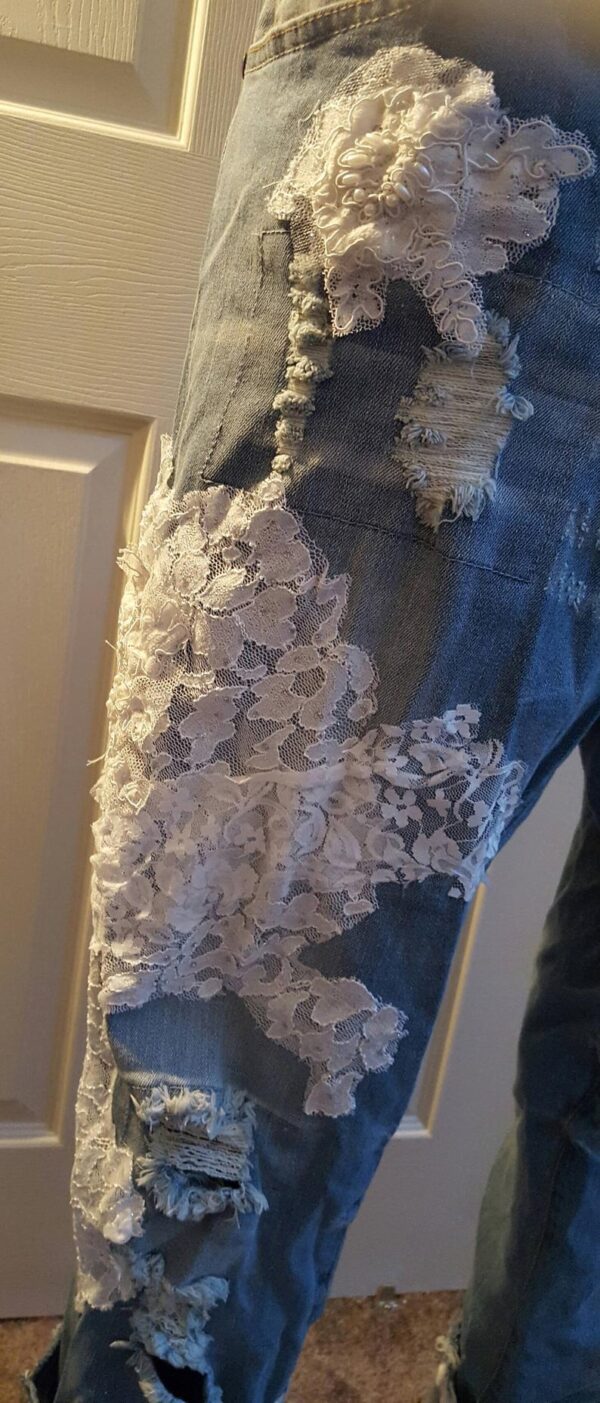 "HELENA" Boho Festival Beaded Lace Destroyed Jeans - Image 5