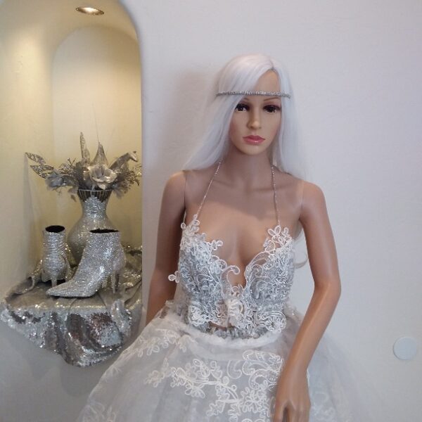 "TRINITY" White & Silver Crystal Lace Wedding Ballgown Set - Image 5