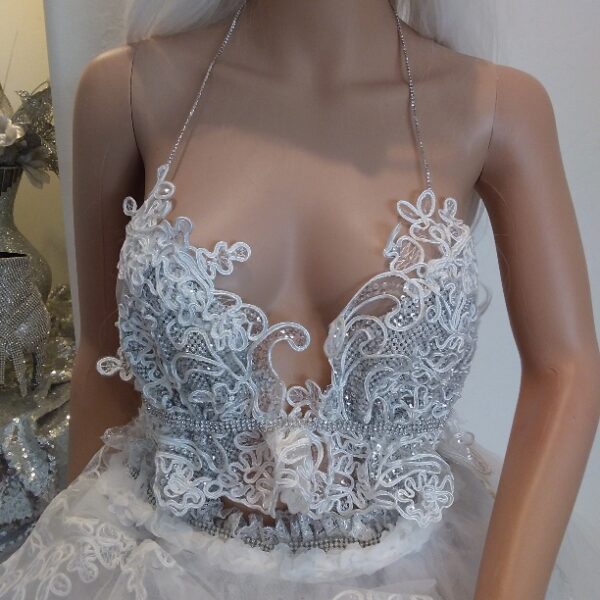 "TRINITY" White & Silver Crystal Lace Wedding Ballgown Set - Image 6