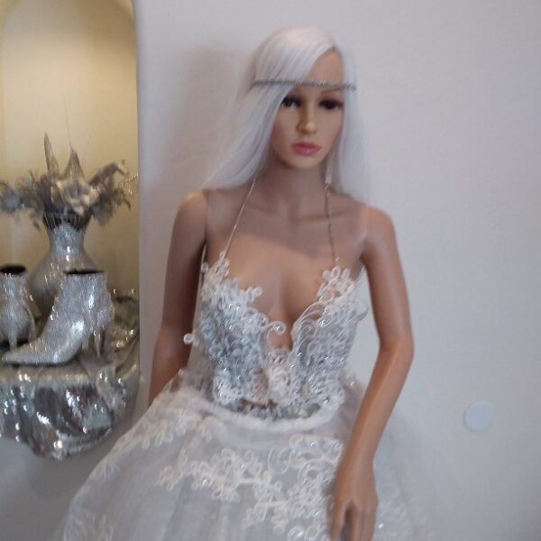 "TRINITY" White & Silver Crystal Lace Wedding Ballgown Set - Image 4