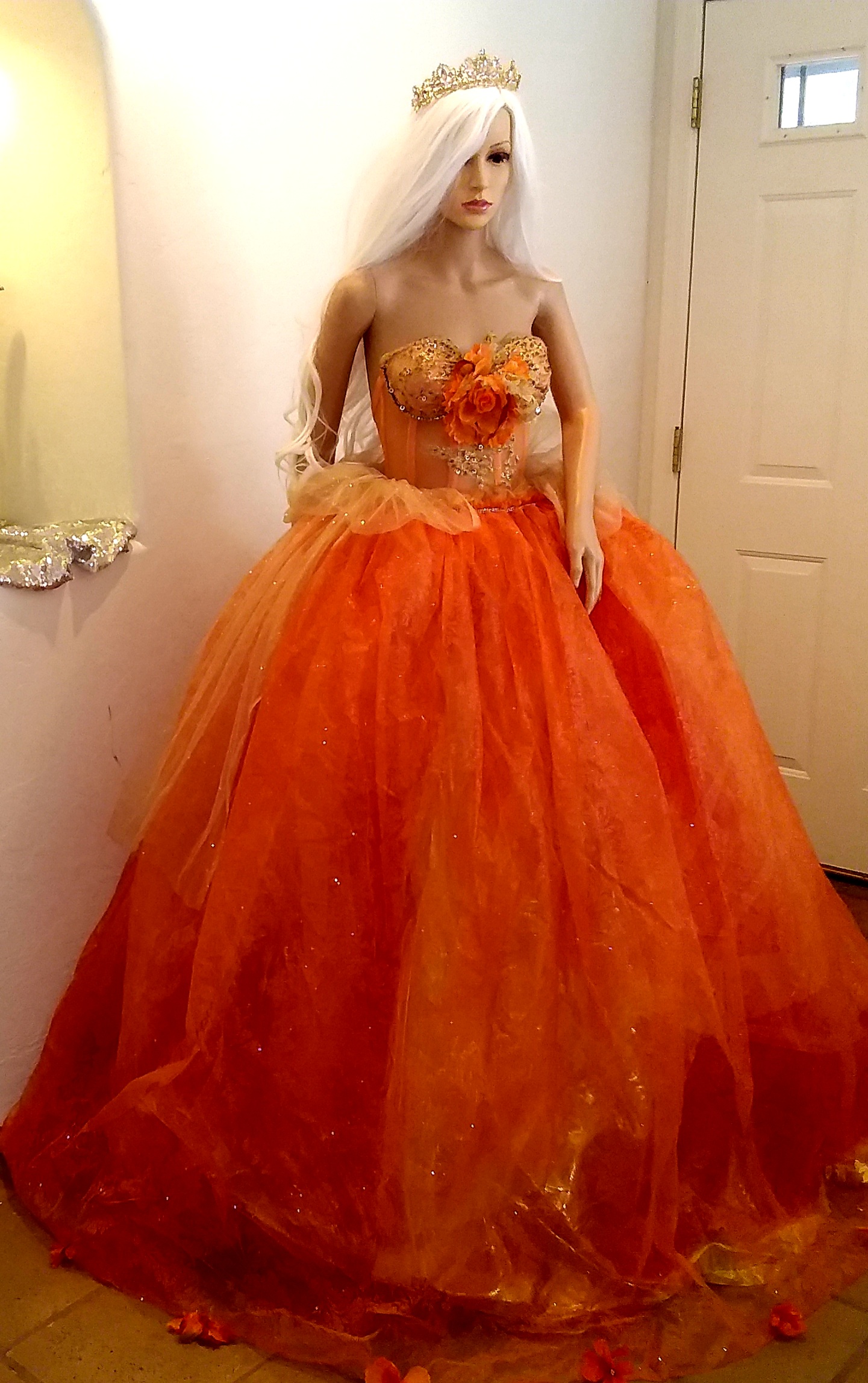 “AUTUMN” Orange Damask Glitter Organza Wedding Ballgown Set – Sebrina ...