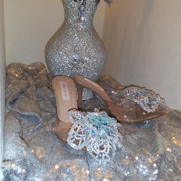 "AMALI" Clear, Silver & Turquoise Crystal Cinderella Wedding Heels - Image 2