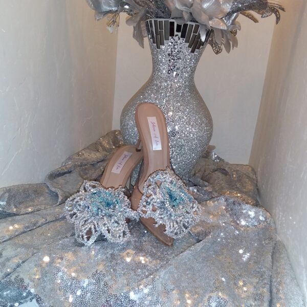 "AMALI" Clear, Silver & Turquoise Crystal Cinderella Wedding Heels - Image 5