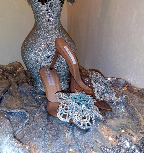 "AMALI" Clear, Silver & Turquoise Crystal Cinderella Wedding Heels - Image 4