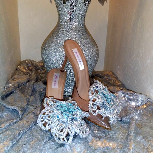 "AMALI" Clear, Silver & Turquoise Crystal Cinderella Wedding Heels