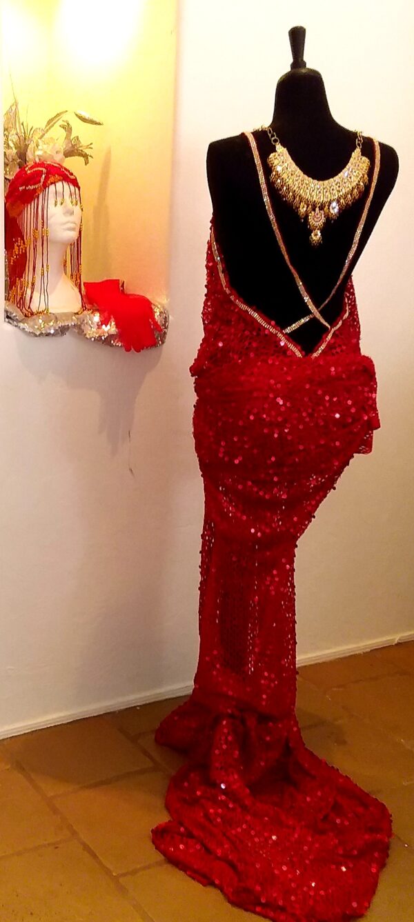 "LADY ENEANOR" Red & Gold Sequin Net Gatsby Wedding Gown - Image 8