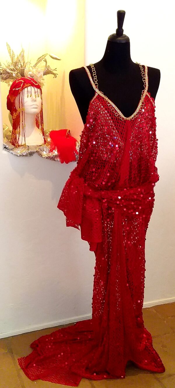 "LADY ENEANOR" Red & Gold Sequin Net Gatsby Wedding Gown - Image 7