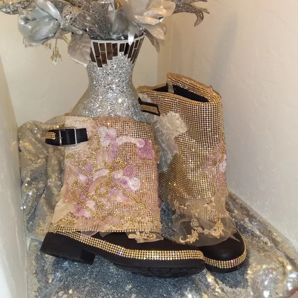 "BROOKS" Crystal Diamante Biker Wedding Ankle Booties - Image 3