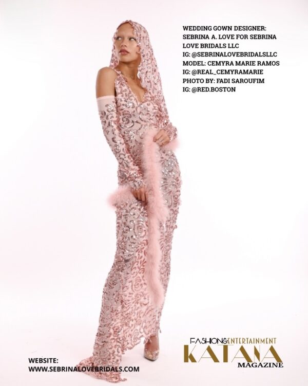 "TONI" Rose Gold Sequin Blush Backless Sheath Mermaid Wedding Gown Set - Image 3